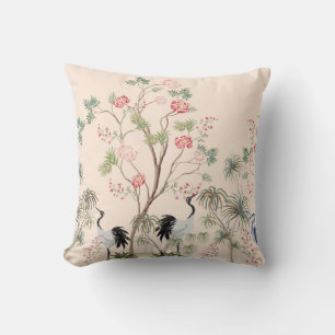 Beautiful exotic chinoiserie wallpaper. Hand drawn Throw Pillow