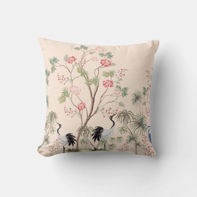 Beautiful exotic chinoiserie wallpaper. Hand drawn Throw Pillow (Front)