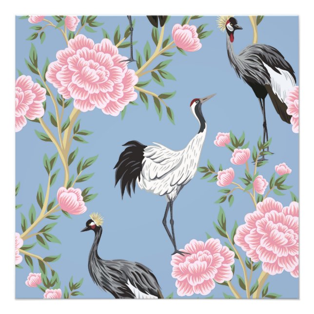 Beautiful exotic floral and bird chinoiserie photo print (Front)