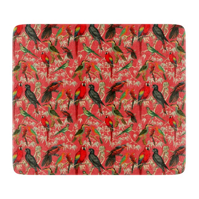 Beautiful exotic vintage bird illustration - pink cutting board (Front)