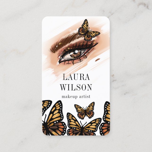 Beautiful Eye Monarch Butterfly lashes makeup Business Card (Front)