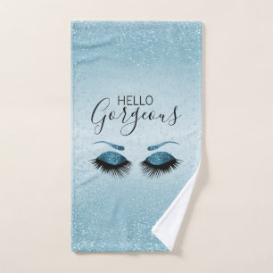 Beautiful Eyelash Blue Glitter  Bath Towel Set