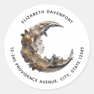 Beautiful Face in the Moon Address Classic Round Sticker