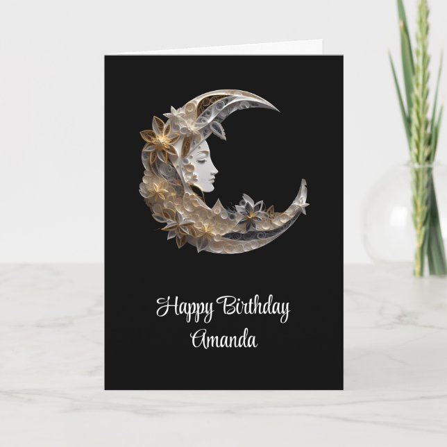 Beautiful Face in the Moon Birthday Card (Front)