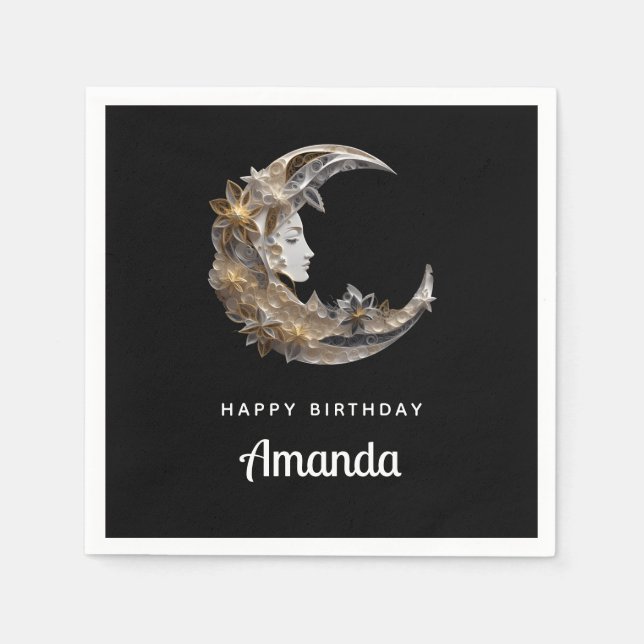 Beautiful Face in the Moon Birthday Napkin (Front)