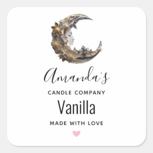 Beautiful Face in the Moon Candle Business Square Sticker