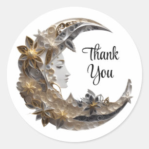 Beautiful Face in the Moon Thank You Classic Round Sticker
