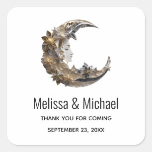 Beautiful Face in the Moon Thank You Square Sticker