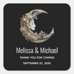 Beautiful Face in the Moon Thank You Square Sticker