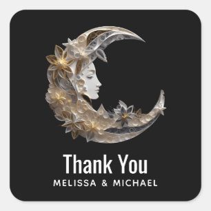 Beautiful Face in the Moon Wedding Thank You Square Sticker