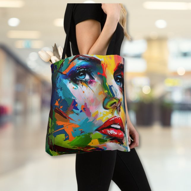 Beautiful Face Painted Artistic Portrait  Tote Bag (Bold Beauty Bright Colors All-Over Printed Tote Bag)