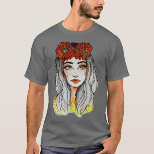 Beautiful face with red flower Woman Graphic Gift T-Shirt