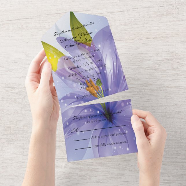 Beautiful Faded Purple Lily All-In-One All In One Invitation (Tearaway)