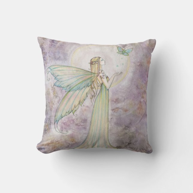 Beautiful Faerie and Butterfly Throw Pillow (Front)