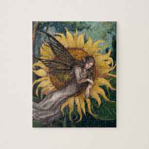 Beautiful Fairy Asleep on a Sunflower Jigsaw Puzzle
