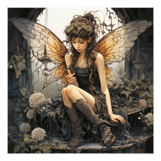 Beautiful Fairy Elegant Wings Wearing Brown Boots Photo Print