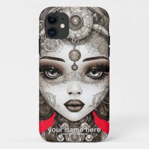BEAUTIFUL FAIRY FACE STEAMPUNK BLACK WHITE iPhone 11 CASE