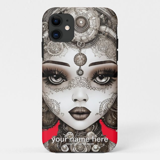 BEAUTIFUL FAIRY FACE STEAMPUNK BLACK WHITE Case-Mate iPhone CASE (Back)