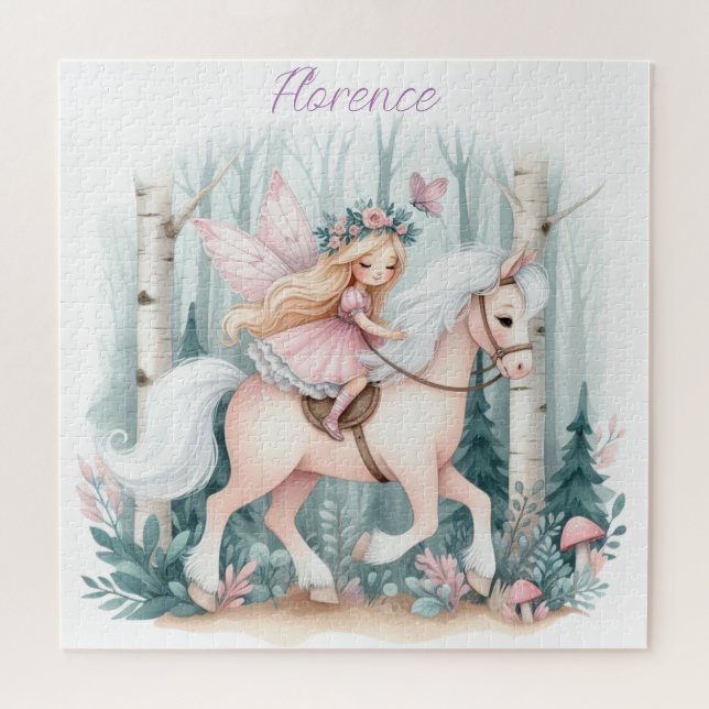 Beautiful fairy girl riding in an enchanted forest jigsaw puzzle (Horizontal)