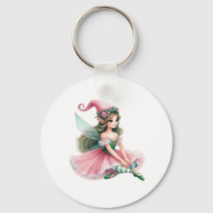 Beautiful Fairy Gnome with Striped Tights Women's Keychain