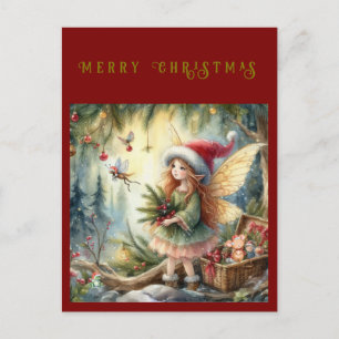 Beautiful Fairy in the Forest Merry Christmas Postcard