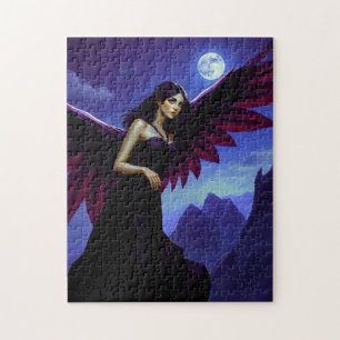 Beautiful Fairy on Mountain with Moon Jigsaw Puzzle