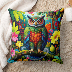 Beautiful Fairy Owl Bird Throw Pillow