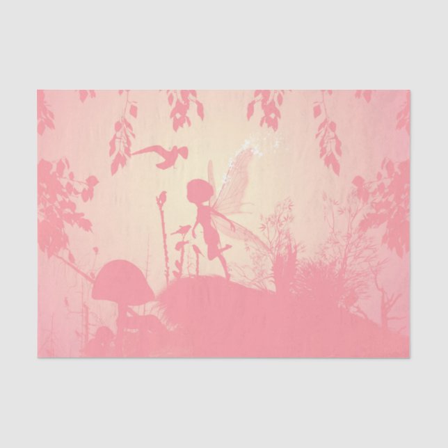 Beautiful  fairy silhouette in pink with birds tissue paper (Front)