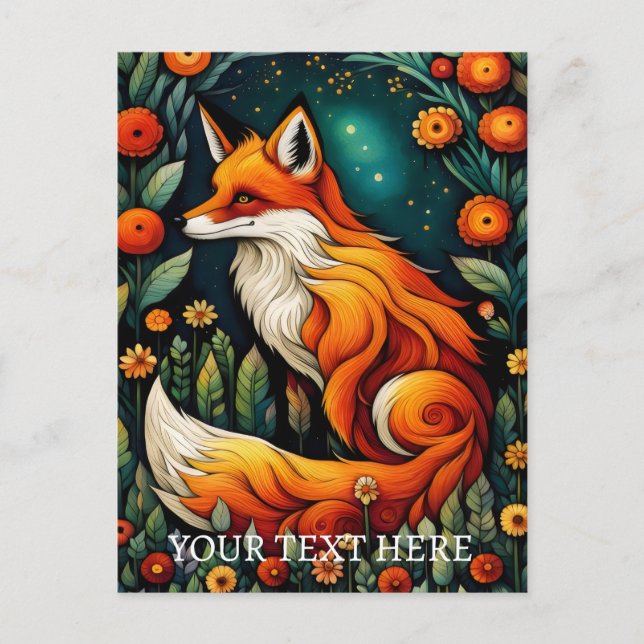 Beautiful Fairy Spring Floral Fox Painting Postcard (Front)