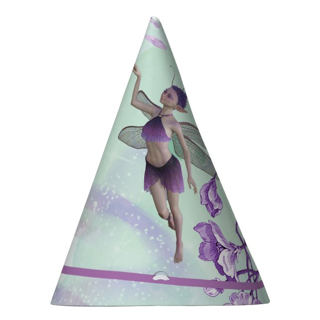 Beautiful Fairy Watercolor Purple Monogram Name Party Hat (Right)