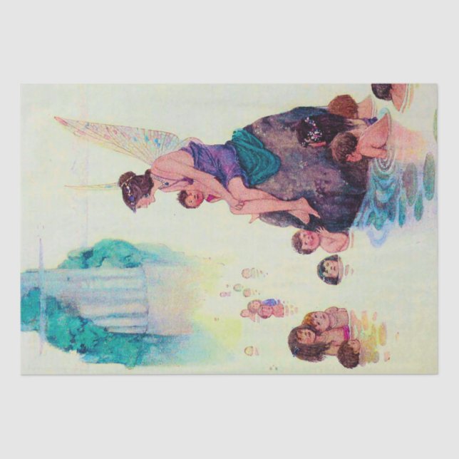 Beautiful Fairy with children Vintage Illustration Tissue Paper (Front)
