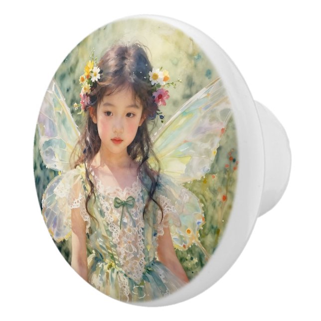 Beautiful Fairy with Flowers | Fairytale Ceramic Knob (Right)