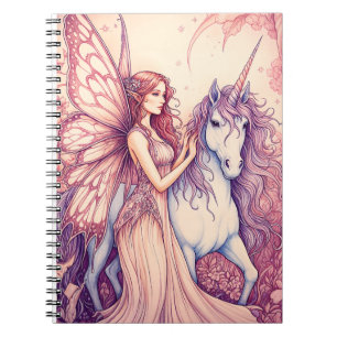 beautiful fairy with unicorn illustration beautifu notebook