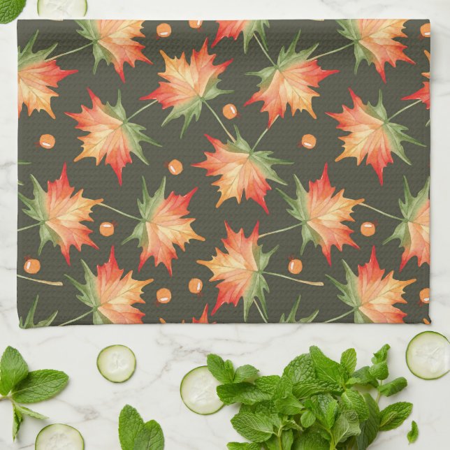 Beautiful Fall Colours Leaves Kitchen Towel (Folded)