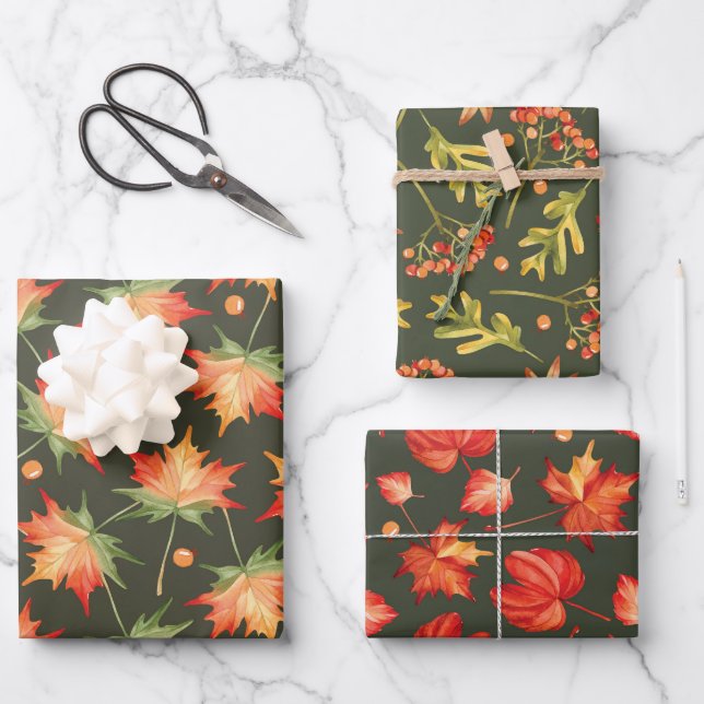 Beautiful Fall Colours Leaves  Wrapping Paper Sheet (Front)