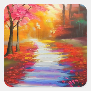 Beautiful Fall Day   Autumn Path   Square Sticker