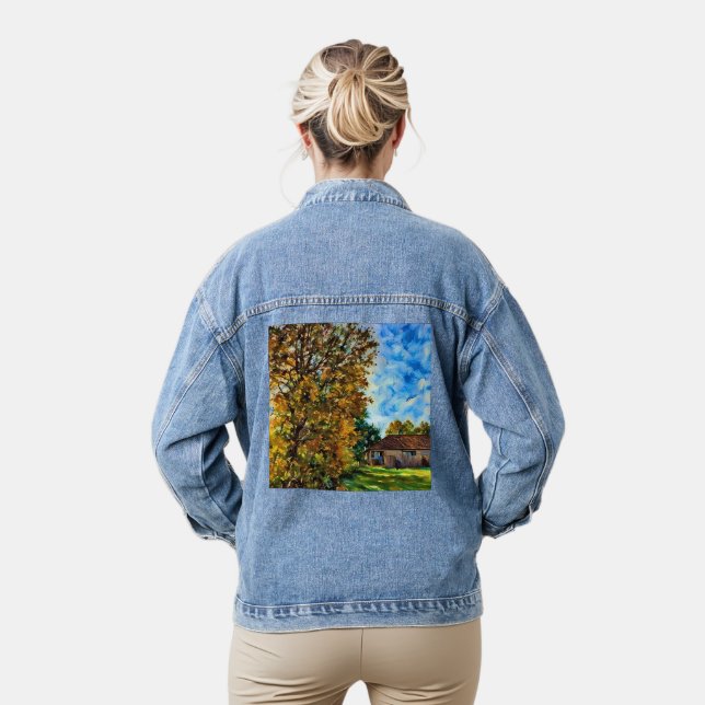 Beautiful Fall Day Picture Denim Jacket (Model)