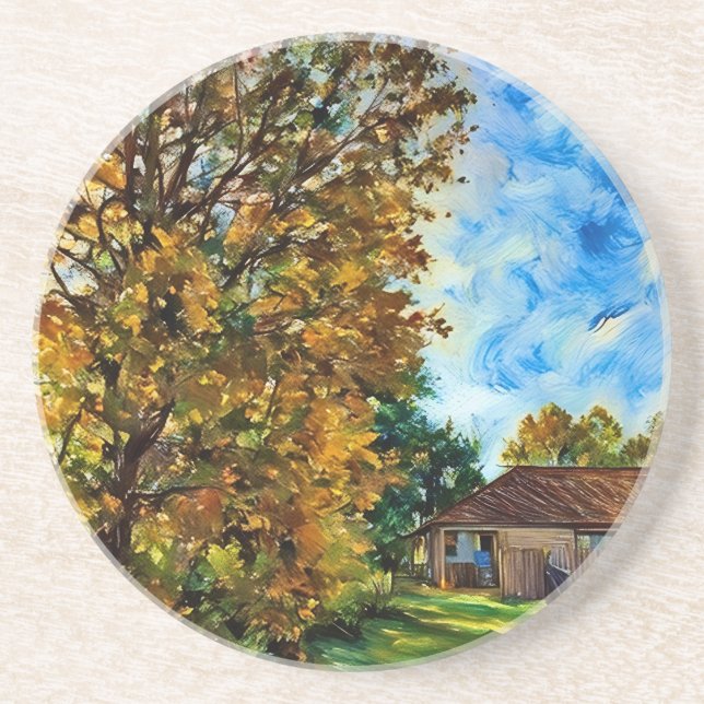 Beautiful Fall Day Picture Sandstone Coaster (Front)
