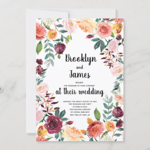 Beautiful Fall Flowers Calligraphy Wedding Invites