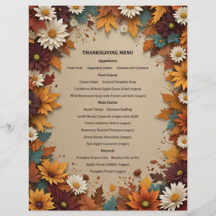 Beautiful Fall Flowers Leaves Menu Invitation Letterhead