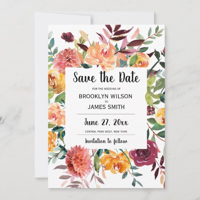 Beautiful Fall Flowers Wedding Save The Date Cards (Front)
