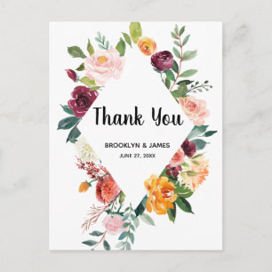 Beautiful Fall Flowers Wedding Thank You Postcards