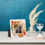Beautiful Fall Foliage Family Thanksgiving Photo Plaque<br><div class="desc">This beautiful fall foliage Thanksgiving family photo plaque features your favourite square photograph surrounded by gorgeous watercolor autumn flowers and leaves. Personalize these picture gifts with your fall blessings or holiday message in orange under the autumnal design.</div>