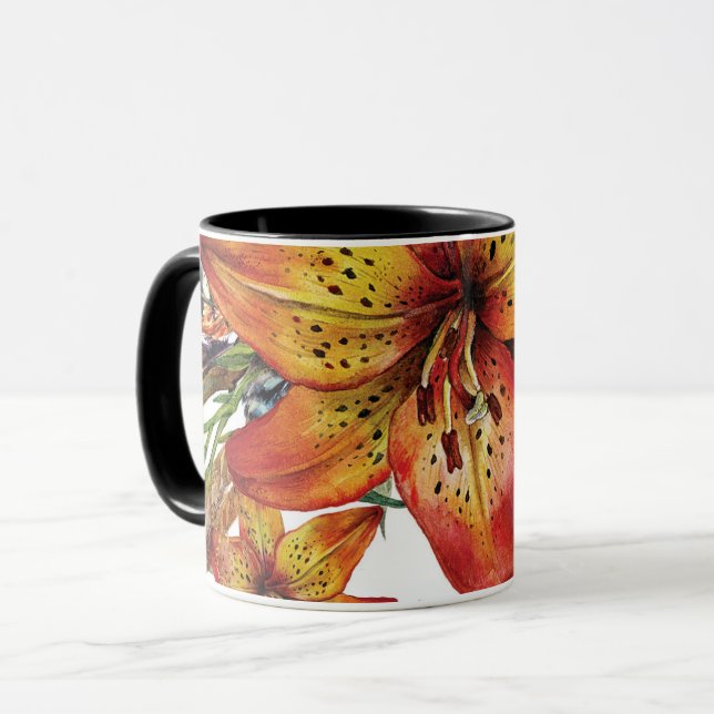 Beautiful Fall Lily Flower Boho Chic Custom Mug (Front Left)