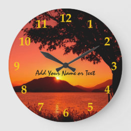 Beautiful Fall Orange Yellow Sunset Lake Mountain Large Clock