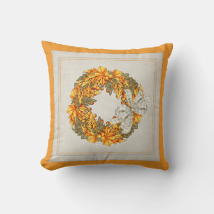 Beautiful Fall Season Wreath Design Throw Pillow 5