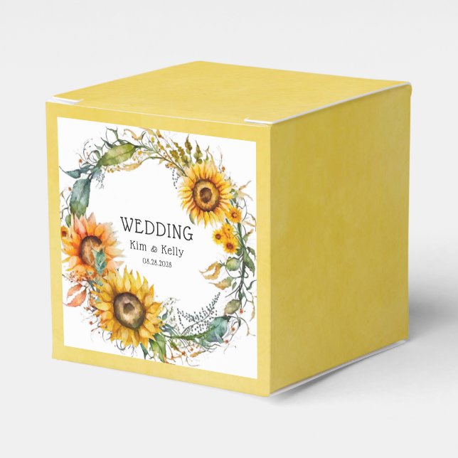 Beautiful Fall Sunflowers Airy Wreath Wedding  Favor Box (Front Side)