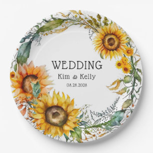 Beautiful Fall Sunflowers Airy Wreath Wedding Paper Plate