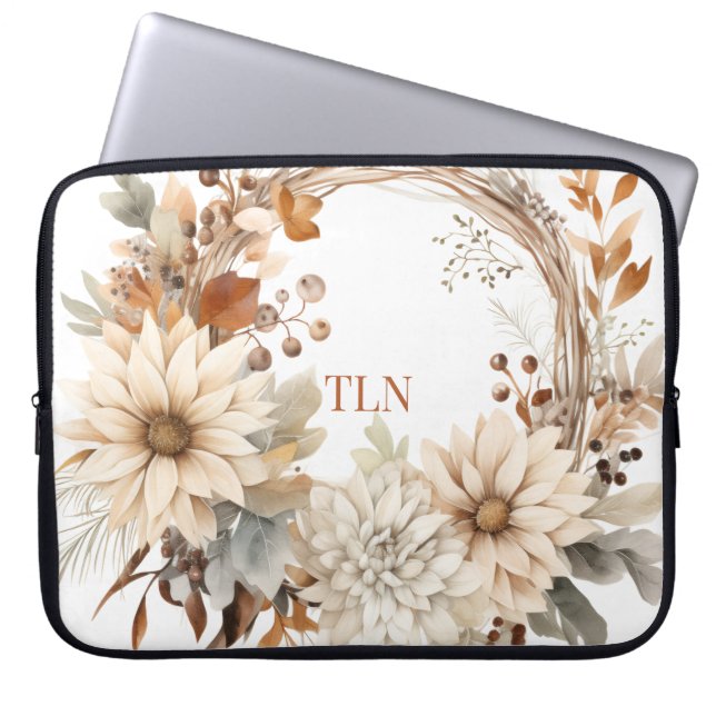 Beautiful Fall Wreath with Initials Laptop Sleeve (Front)