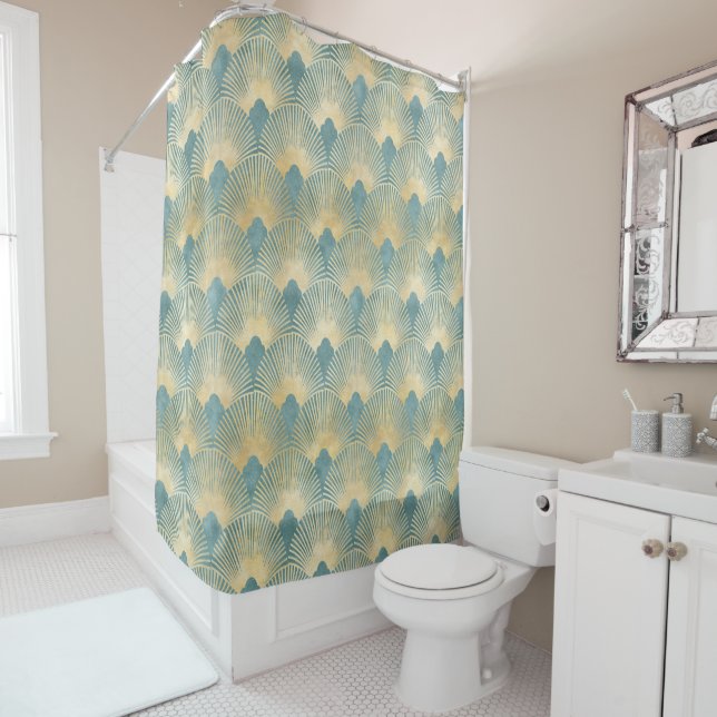 Beautiful fan pattern,teal gold,Art Deco pattern,c (In Situ)